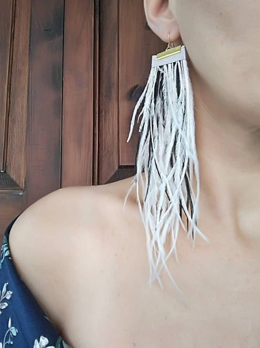 Fairy off white feather earrings