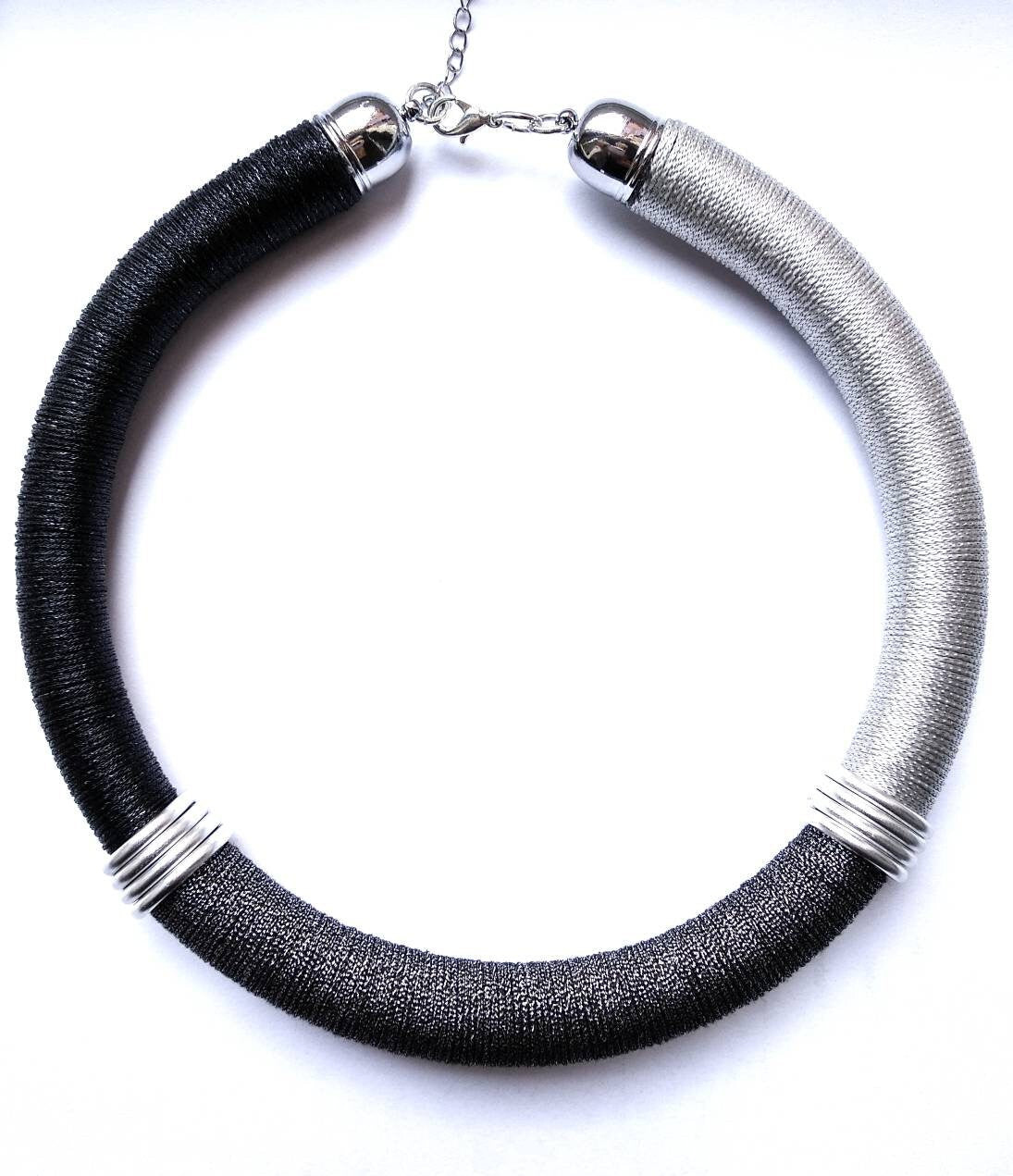 TRINITY black coil choker, silver and gray shades