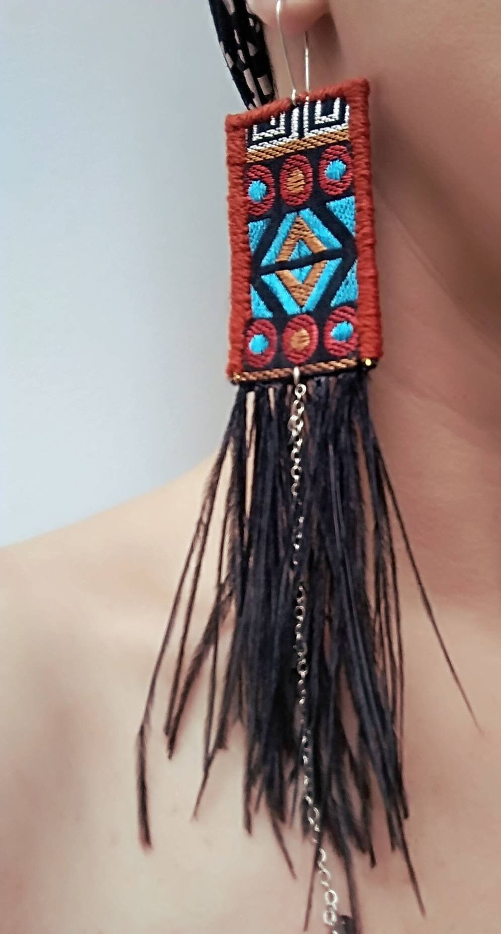 RADHA Long Totem Feather Earrings