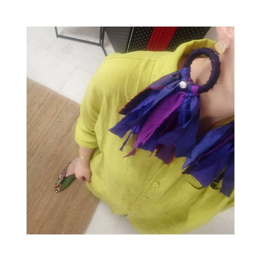 VIOLA extra long purple silk earrings