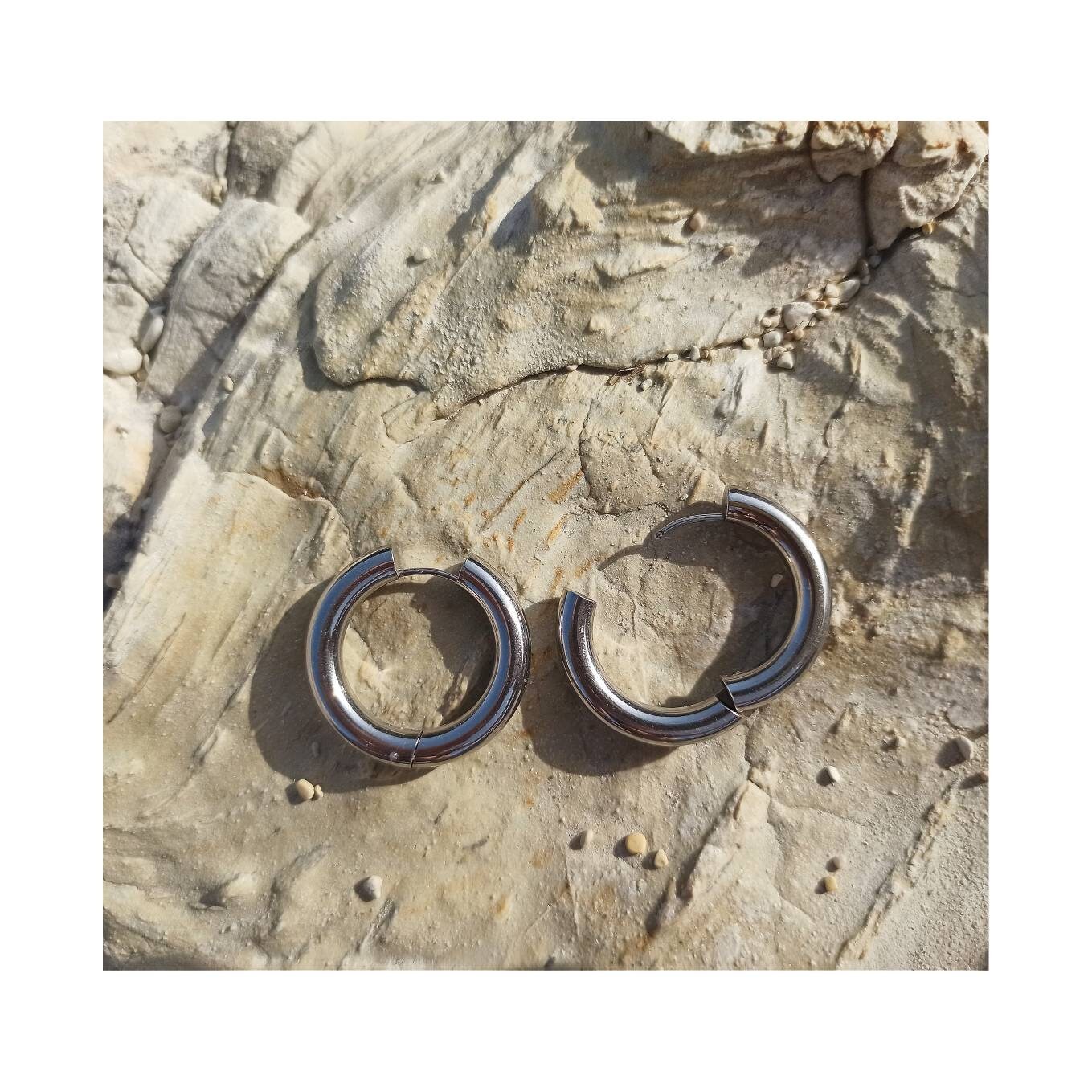 OLTIRA Silver chunky steel hoop earrings