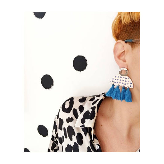 MARIKA Blue and white ethnic earrings